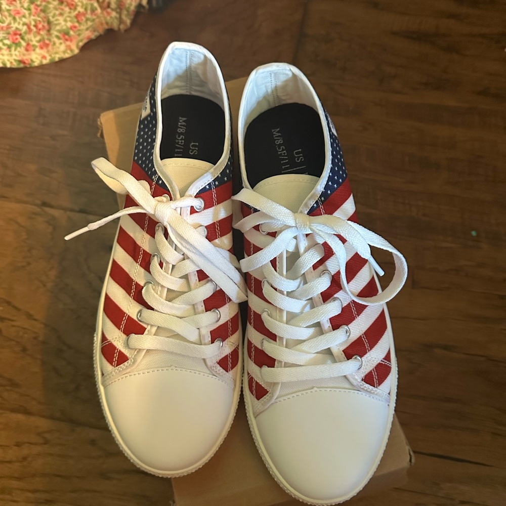 Patriotic Red and White Striped Sneakers Women’s Size 11 July 4th!